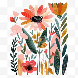 小雏菊绿色的画图片_植物红色花朵扁平画免抠元素