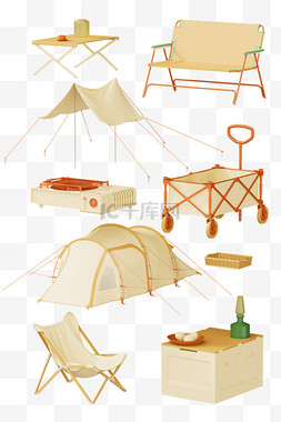 野餐野营图片_3D立体露营野营户外贴纸素材