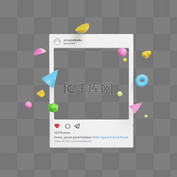ins相框图片_3D立体ins拍立得几何2边框免抠元素