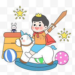 儿童卡通超人图片_61儿童节骑木马超人男孩免抠元素
