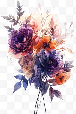 背景浅紫图片_免抠花朵水彩插画手绘免抠免抠图