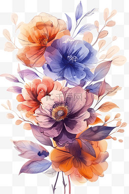 花朵橙色图片_免抠花朵水彩插画手绘元素