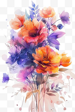 浅紫色的花图片_花朵水彩免抠插画手绘元素