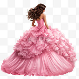 穿蓬蓬裙的公主图片_粉色公主裙元素立体免抠图案
