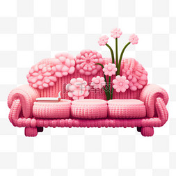 沙发免抠元素图片_沙发花朵元素立体免抠图案