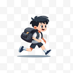 奔跑的的小男孩图片_可爱男孩元素书包奔跑卡通手绘