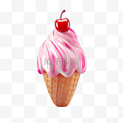 甜筒上的冰淇淋球图片_冰淇淋甜筒元素立体免抠图案