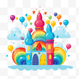 彩虹图案图片_彩虹城堡元素立体免抠图案