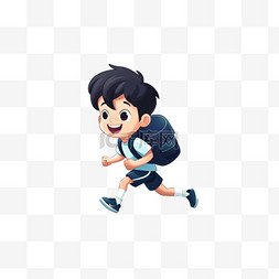 奔跑的的小男孩图片_可爱男孩书包奔跑卡通手绘元素