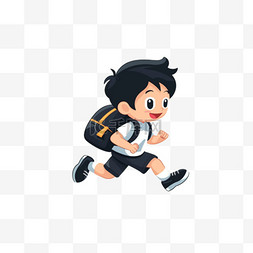 黑色运动短袖图片_可爱男孩书包奔跑手绘元素卡通