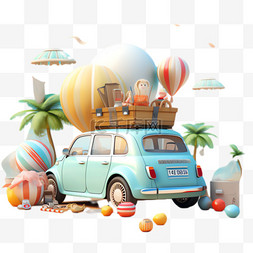 汽车写实图片_汽车热气球元素立体免抠图案