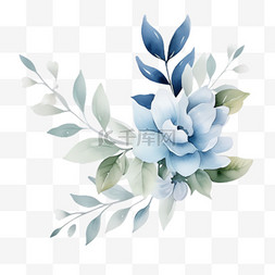 花图片_蓝花树叶元素立体免抠图案