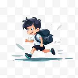 黑色运动短袖图片_可爱男孩手绘书包奔跑卡通元素