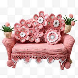 沙发花朵元素立体免抠图案