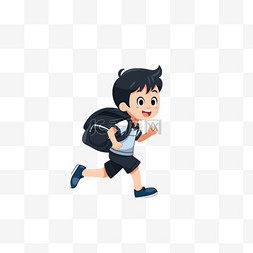 黑色运动短袖图片_手绘元素可爱男孩书包奔跑卡通