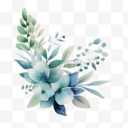 蓝花树叶元素立体免抠图案