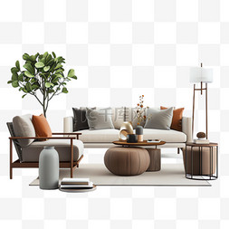 沙发免抠元素图片_沙发茶几元素立体免抠图案