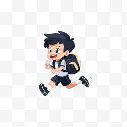 奔跑的的小男孩图片_可爱男孩手绘元素书包奔跑卡通