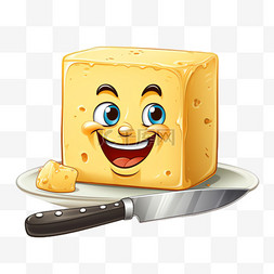 立体奶酪图片_奶酪小刀元素立体免抠图案