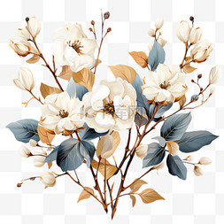 花朵树叶装饰图片_花朵树叶元素立体免抠图案