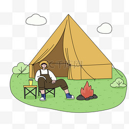 扁平露营人物图片_扁平野外露营野餐人物图片