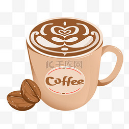 美式拉花卡布奇诺咖啡咖啡豆元素