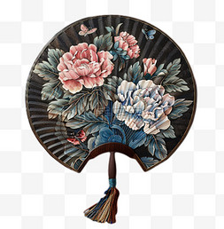 中式牡丹花图片_古风中式传统工艺品牡丹花团扇扇