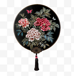 古风中式传统工艺品牡丹花团扇扇