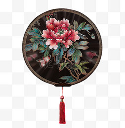 圆形设计图图片_古风中式传统工艺品牡丹花团扇扇