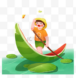 清凉夏日活动图片_夏天大暑小暑玩水上划西瓜船免抠