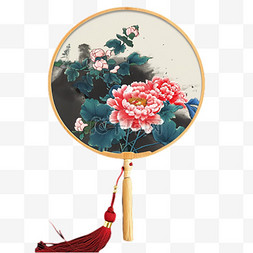 刺绣牡丹花图片_古风中式传统工艺品牡丹花团扇扇