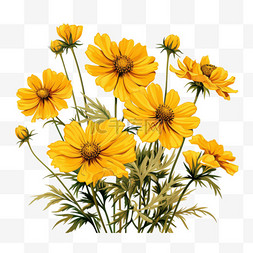 黄色菊花元素立体免抠图案
