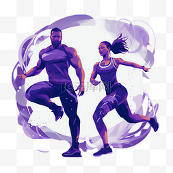 男女健身剪影图片_健身运动元素立体免抠图案