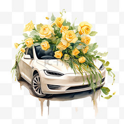 轿车立体图片_轿车玫瑰花元素立体免抠图案