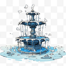 喷泉水池元素立体免抠图案