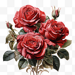 红玫瑰写实图片_红玫瑰花束元素立体免抠图案