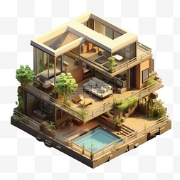 房屋规划模型图片_房屋模型元素立体免抠图案