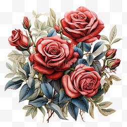 红玫瑰写实图片_红玫瑰花束元素立体免抠图案