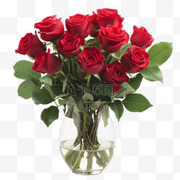 红玫瑰写实图片_红玫瑰花瓶元素立体免抠图案