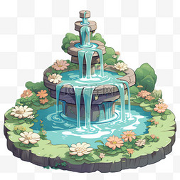 喷泉装饰图片_喷泉水池元素立体免抠图案