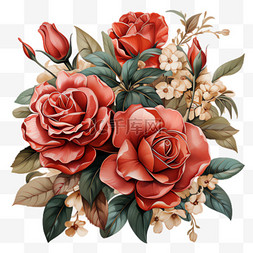 红玫瑰花束图片_红玫瑰花束元素立体免抠图案