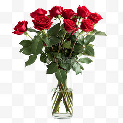 红玫瑰花瓶元素立体免抠图案