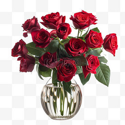 红玫瑰写实图片_红玫瑰花瓶元素立体免抠图案