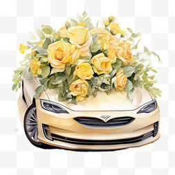 轿车立体图片_轿车玫瑰花元素立体免抠图案
