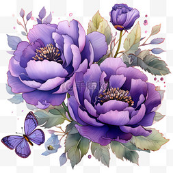 紫色芍药元素立体免抠图案