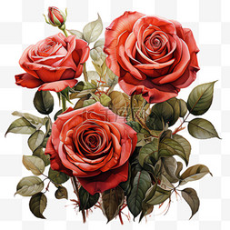 红玫瑰花束元素立体免抠图案
