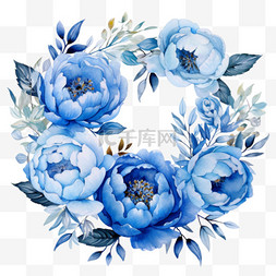 蓝花花圈元素立体免抠图案