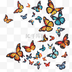 成群蝴蝶元素立体免抠图案
