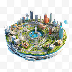 立体城市模型图片_城市模型元素立体免抠图案