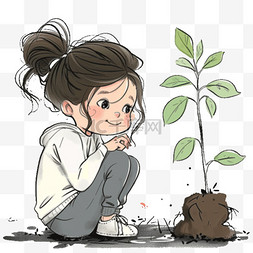 女孩手绘植物免抠元素